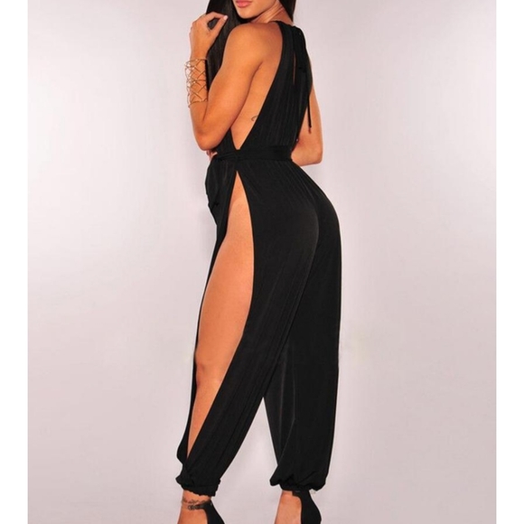 *1 XL left* Black Side Slit Jumpsuit w/ Belt - Picture 4 of 5